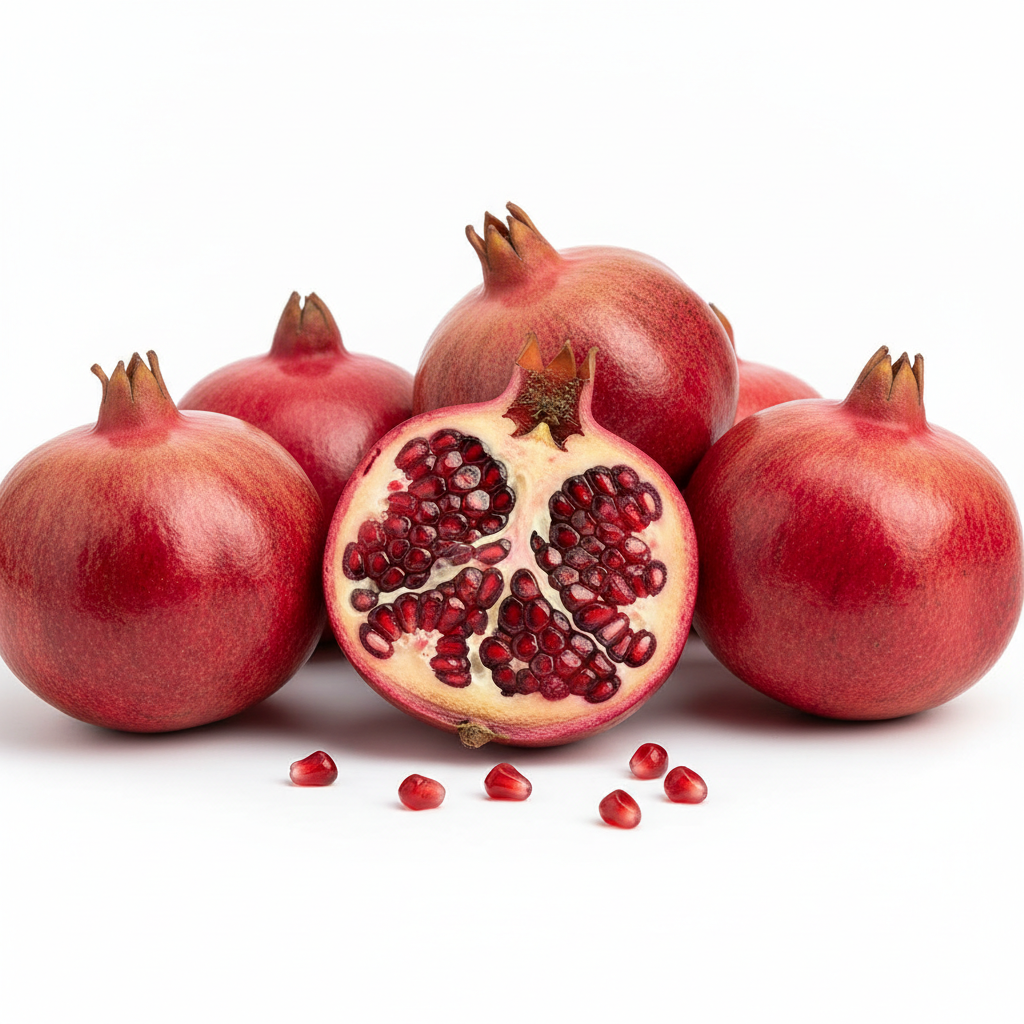 Fresh ripe pomegranate with ruby red arils
