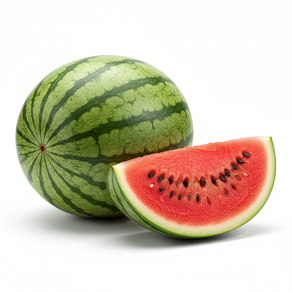 Fresh whole watermelon with red juicy flesh